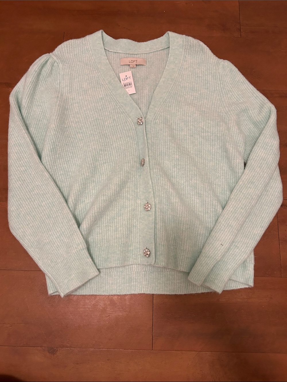LOFT Seafoam Green V-Neck Button Cardigan